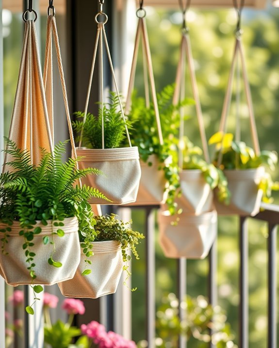 vibrant cloth hanging planters