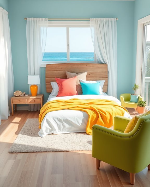 vibrant coastal bedroom accents