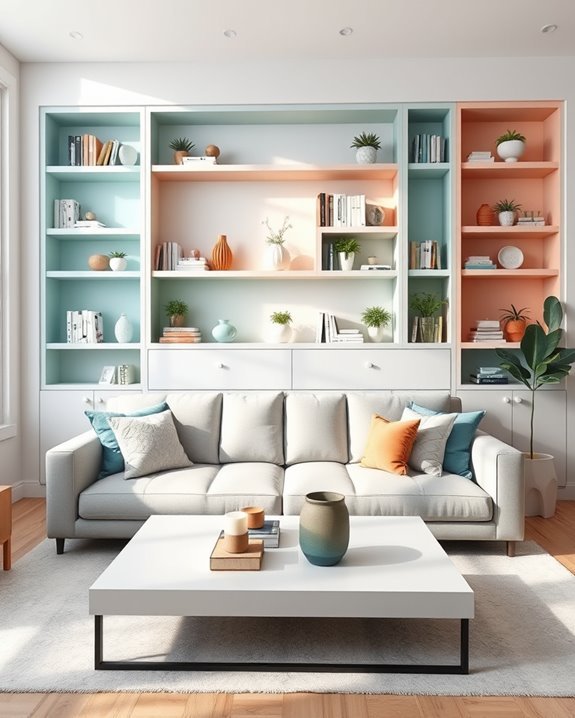 vibrant color blocked shelves