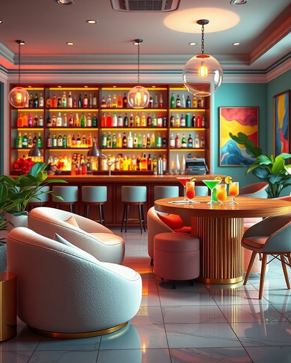 vibrant colorful cocktail lounge