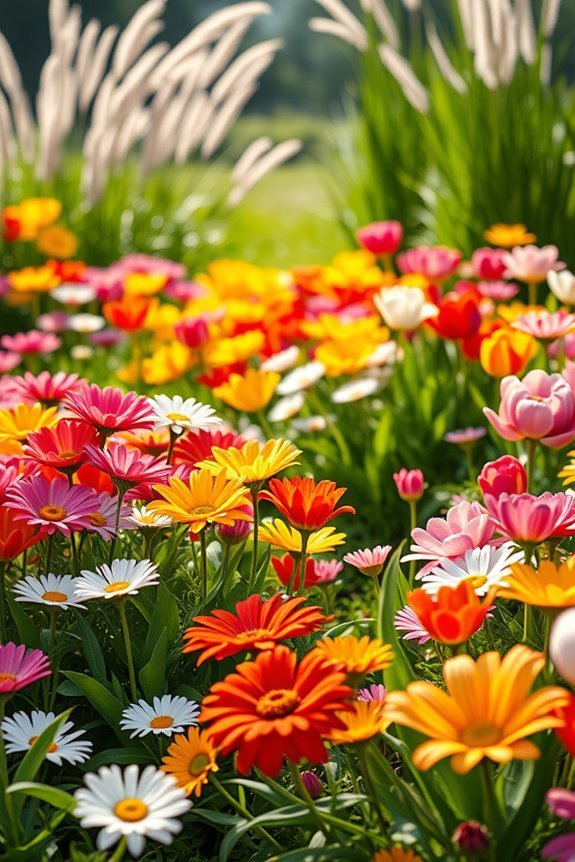 vibrant colorful flower beds