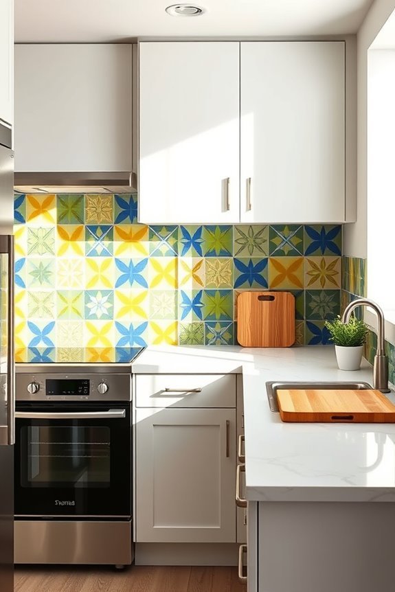 vibrant colorful vinyl backsplash