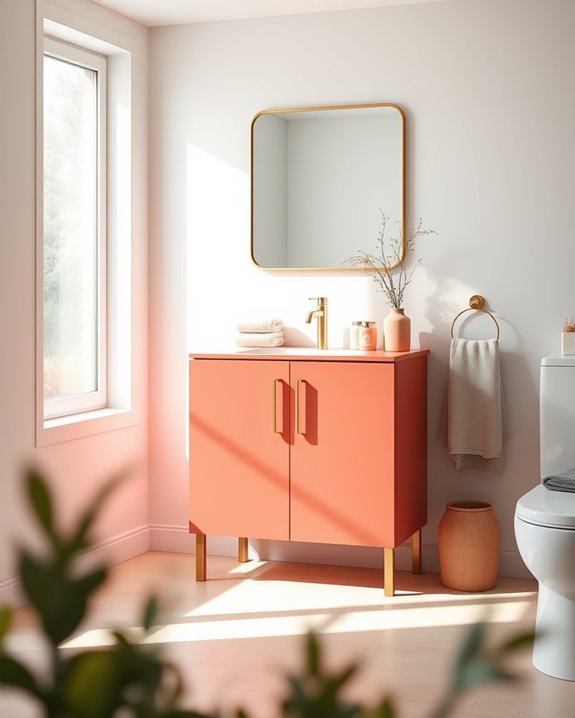 vibrant coral bathroom accents