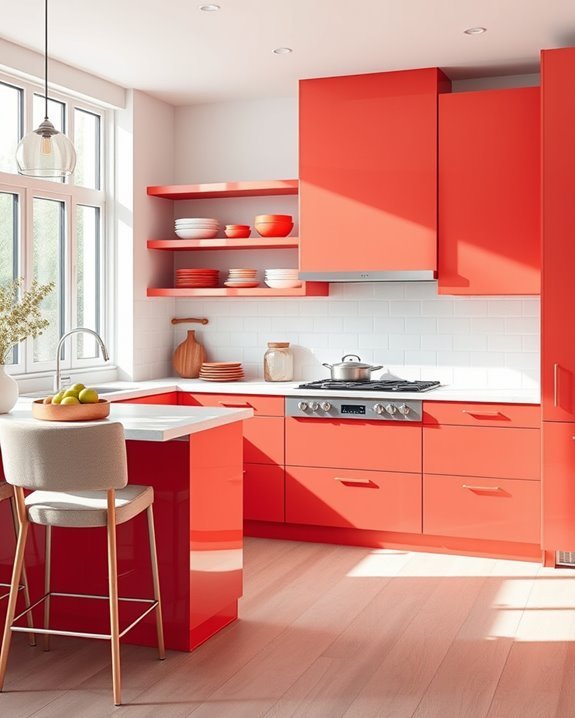 vibrant coral kitchen decor