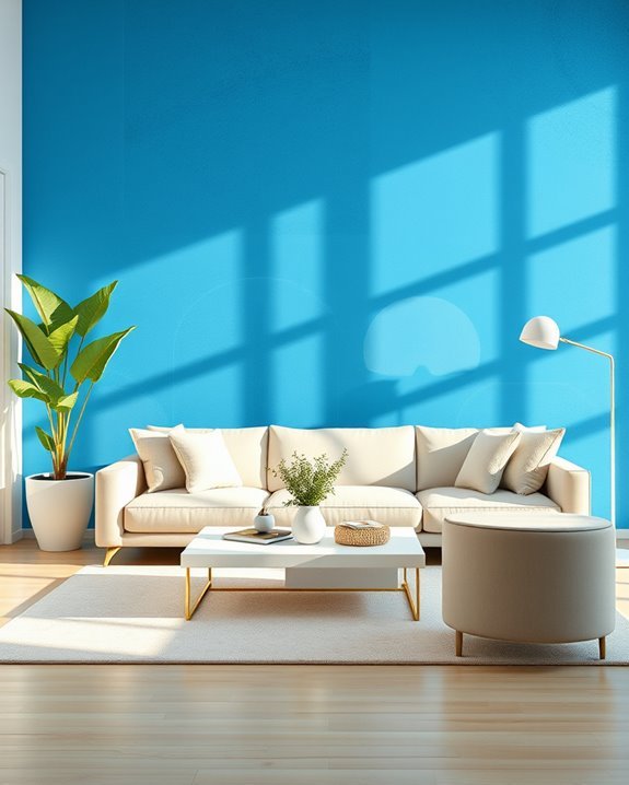 vibrant electric blue interiors