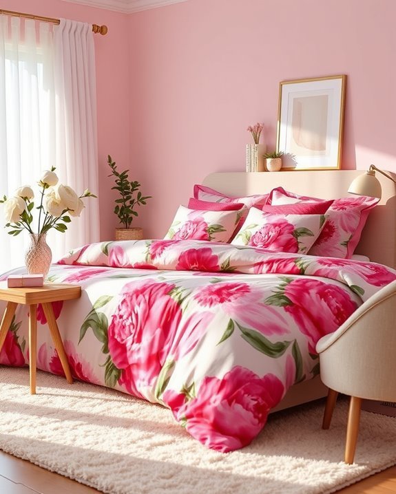 vibrant floral pink bedding