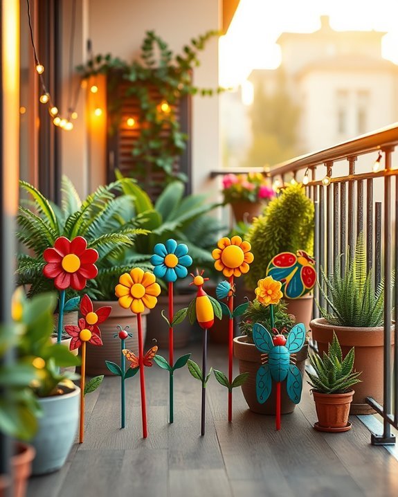 vibrant garden stake decor