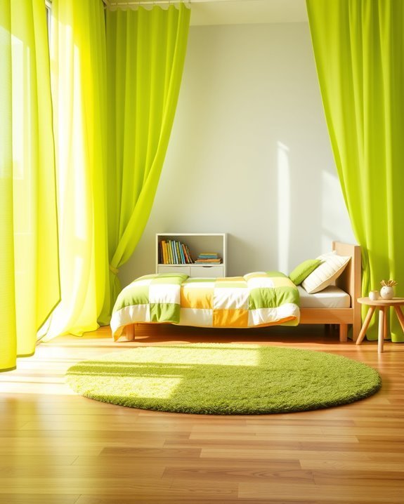 vibrant green playful curtains