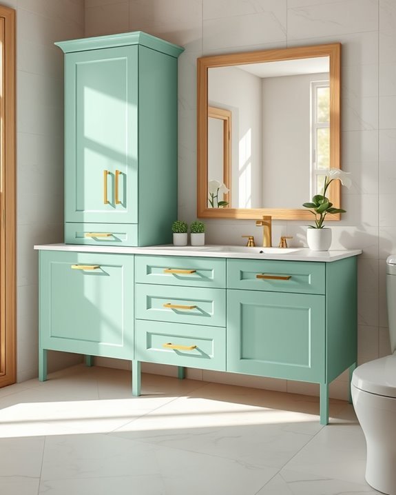vibrant mint green cabinets