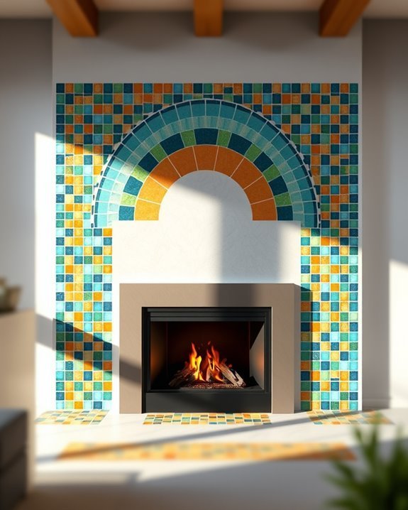 vibrant mosaic fireplace design