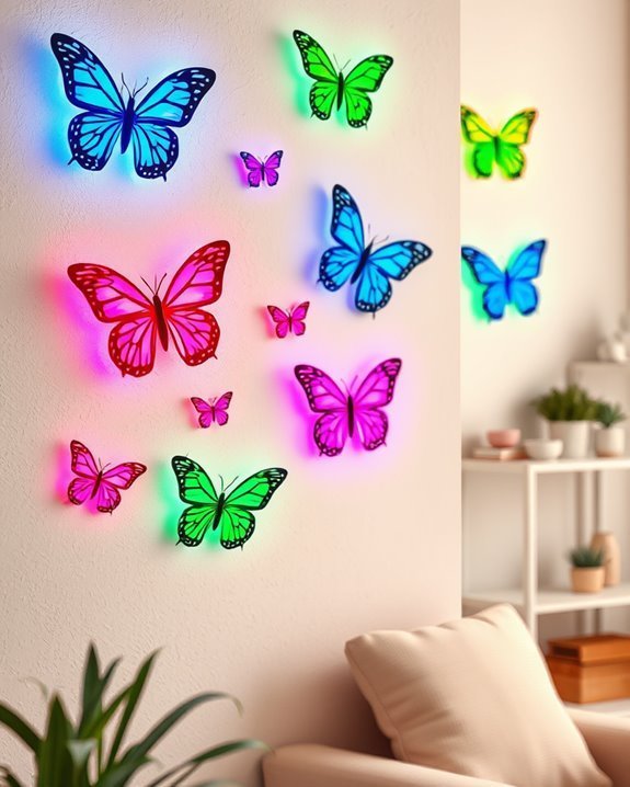 vibrant neon butterfly decor