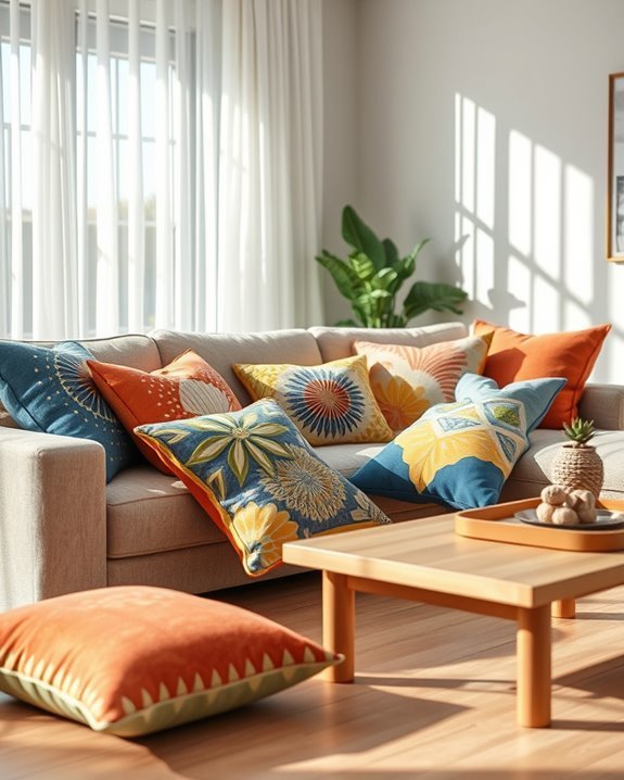 vibrant pillows enhance atmosphere