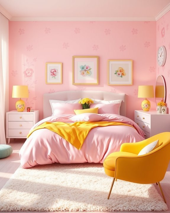 vibrant pink and yellow decor