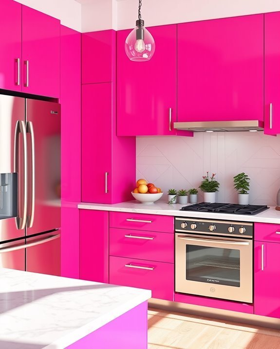 vibrant pink kitchen accents