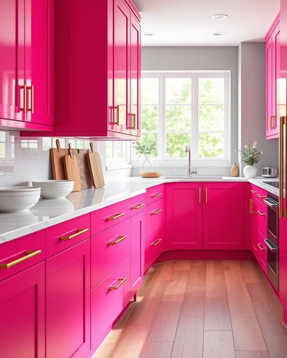 vibrant pink kitchen cabinets