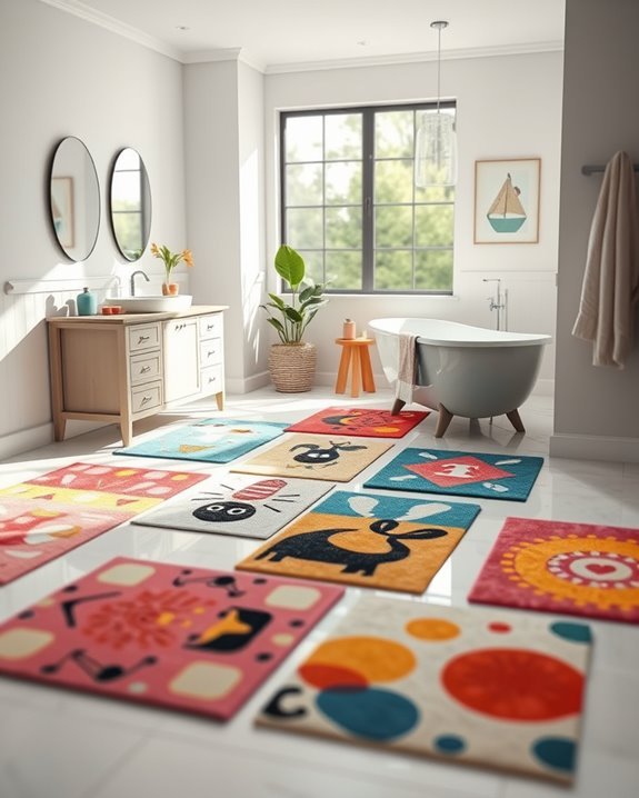 vibrant playful bathroom rugs