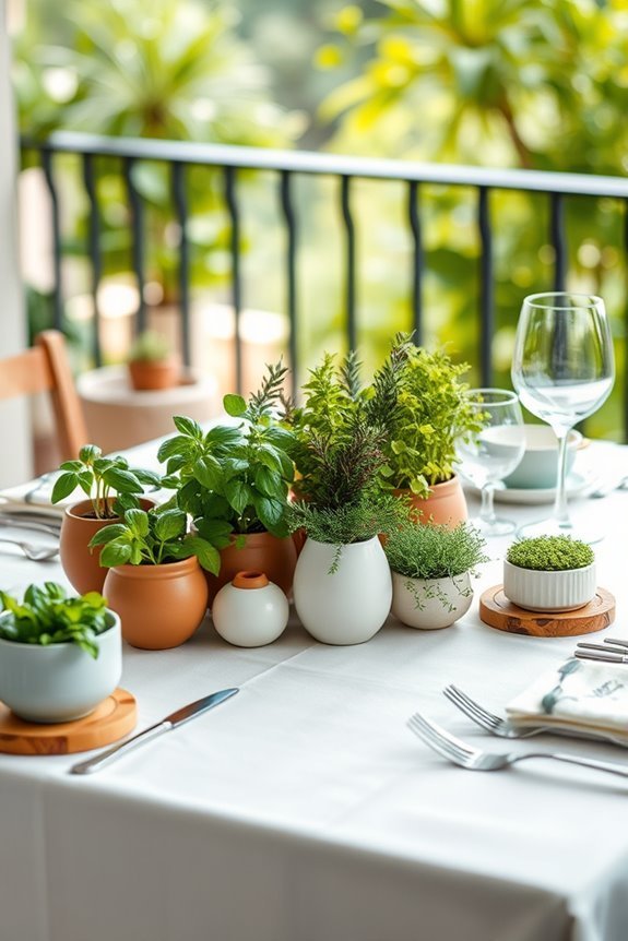 vibrant potted herb centerpieces