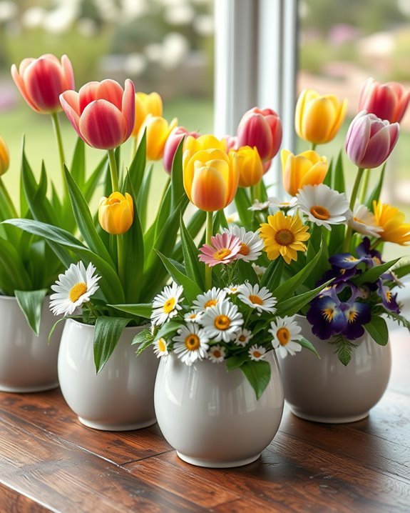 vibrant potted spring flowers
