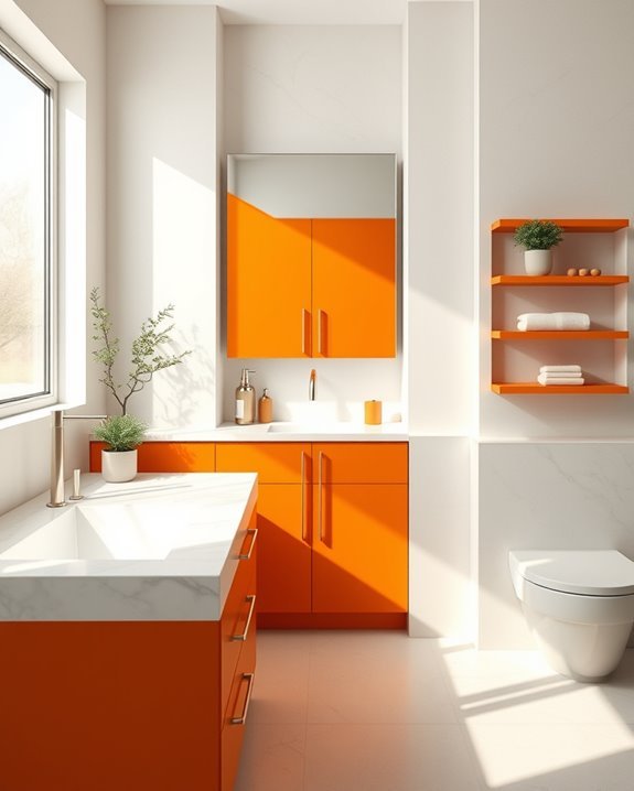 vibrant tangerine bathroom accents