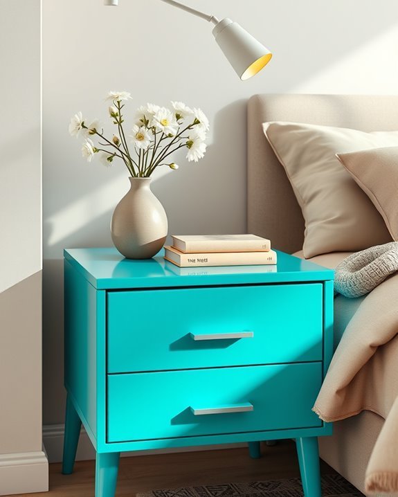 vibrant teal bedside table