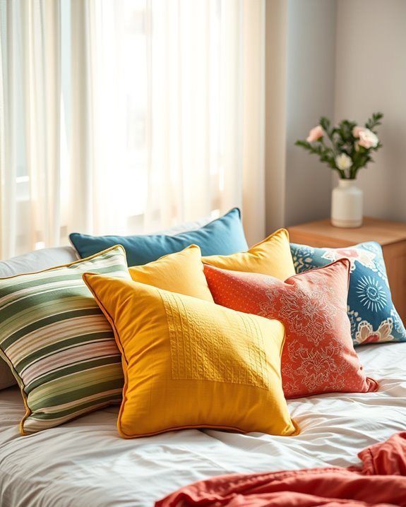 vibrant throw pillow arrangement