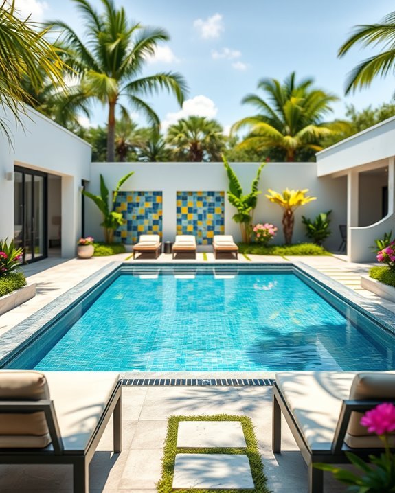 vibrant tile accents poolside
