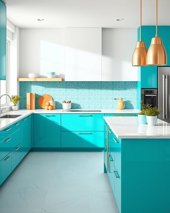 vibrant turquoise kitchen accents