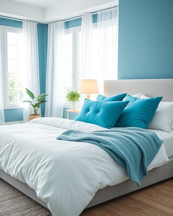 vibrant turquoise pillow accents