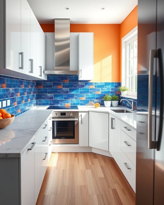 vibrant two tone backsplash design