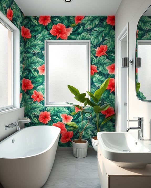 vibrant wallpaper transforms bathrooms