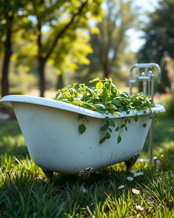 vintage bathtub herb garden