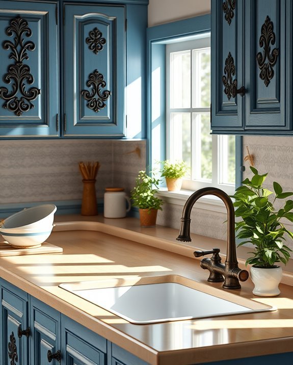 vintage blue cabinets charm