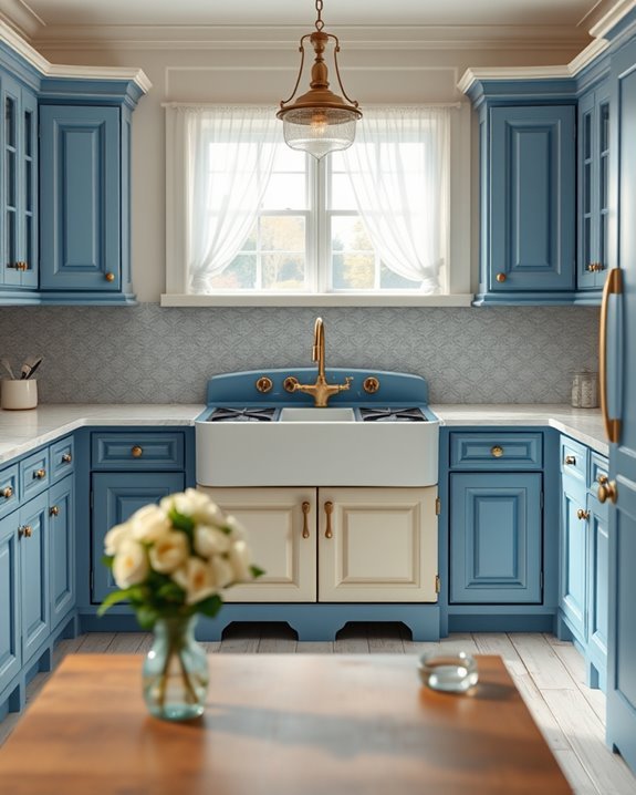 vintage blue cream kitchen