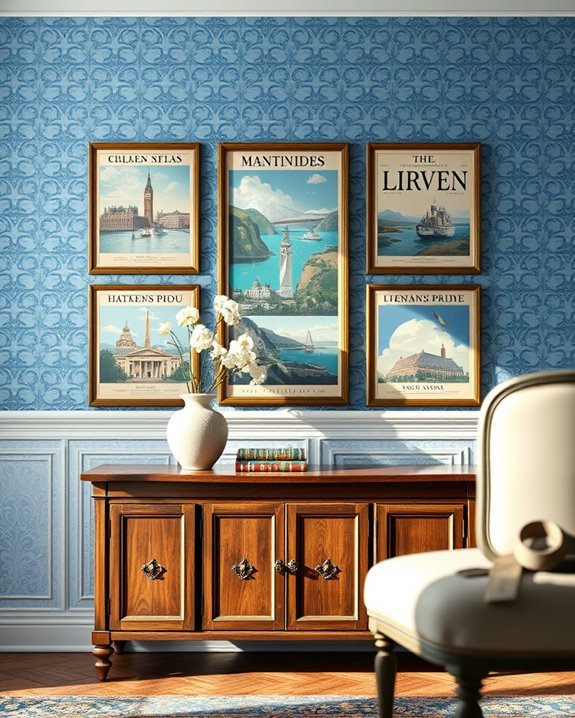 vintage blue travel art