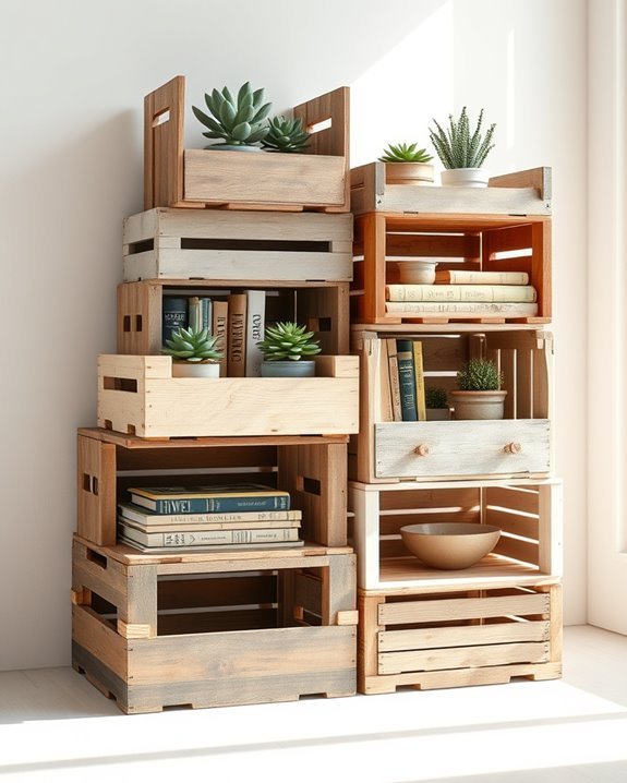vintage crate shelving solution