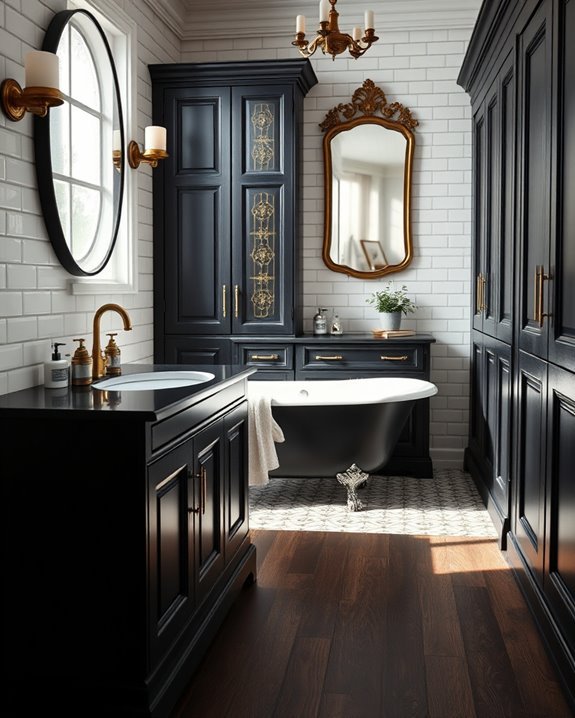 vintage inspired black cabinets