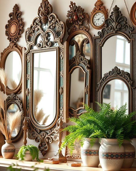 vintage mirrors enhance boho decor
