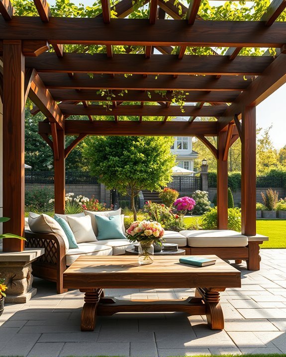 vintage pergola with seating