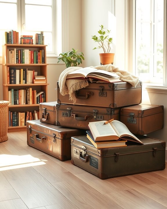 vintage suitcase book storage