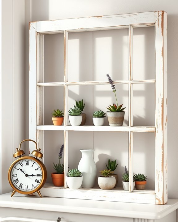 vintage window frame shelves