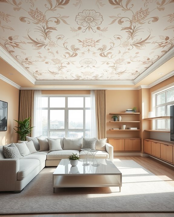 wallpapered ceiling design ideas