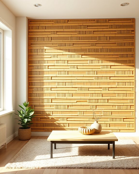 warm bamboo slats installation