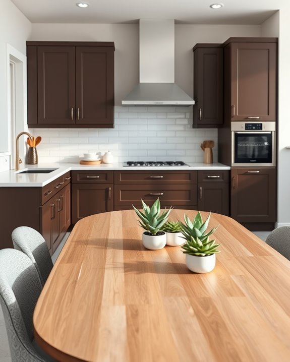 warm inviting mocha cabinets