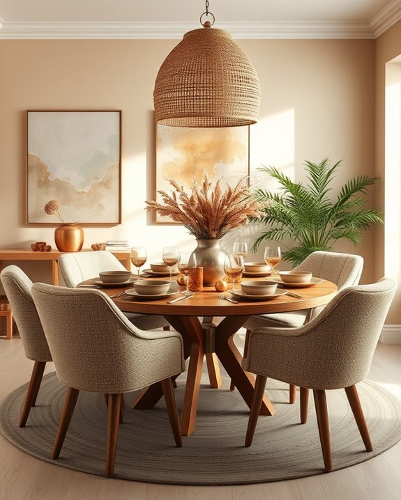 warm metallic dining accents