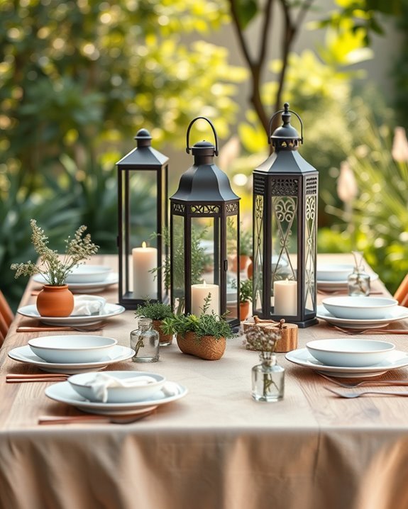 warm vintage lantern centerpieces