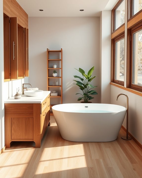 warm wood bathroom accents