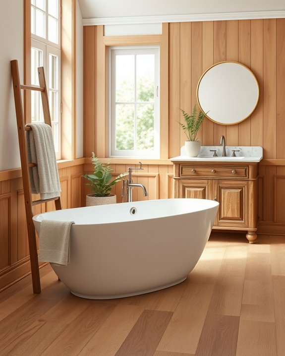 warm wooden bathroom accents