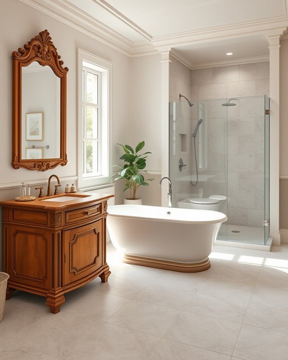 warm wooden bathroom accents