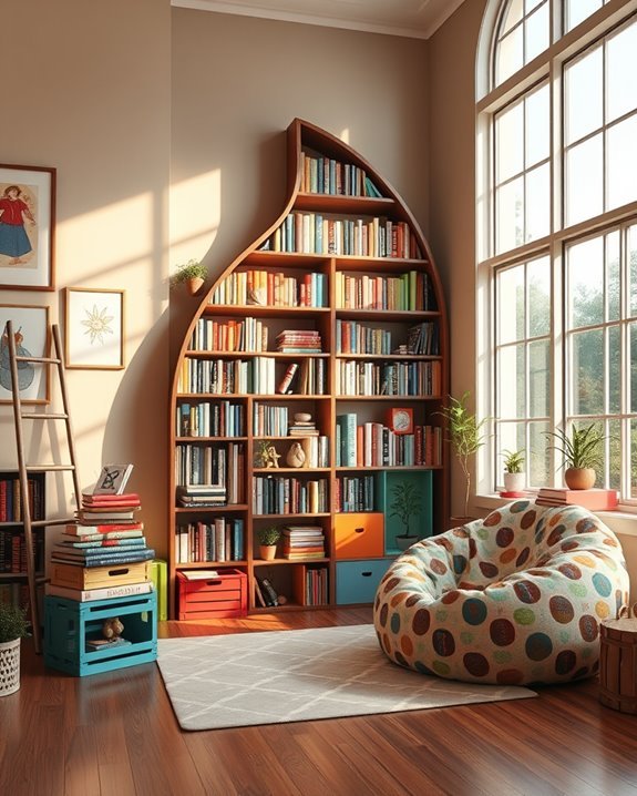 whimsical and vibrant book storage