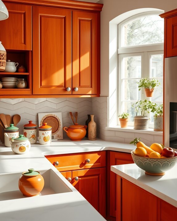 whimsical burnt orange kitchen decor